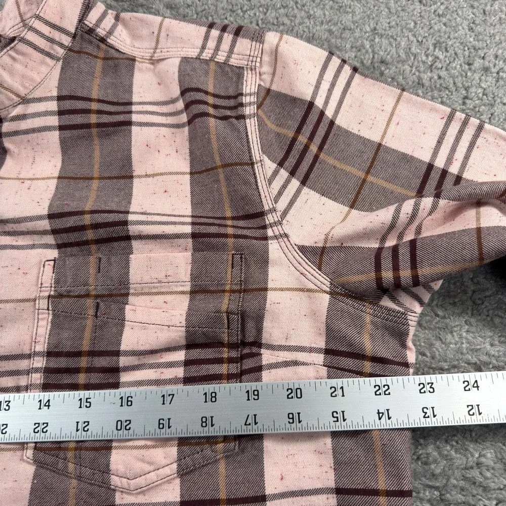 Carhartt‎ Womens XL Flannel Shirt Pink Plaid Band Collar Button Up Top